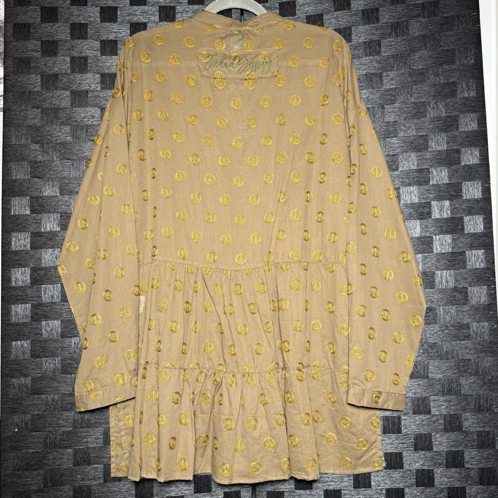 JADED GYPSY Peace Be With You Tunic Button Down Blouse Embroidered Peace Signs - Picture 6 of 7